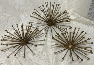 Vintage MCM Style 3 Gold Atomic Metal Starburst Wall Hanging Decor Sea Urchin - Picture 1 of 9