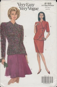 Very Easy Vogue 8193 Size 6 8 10 Asymmetrical Jacket & Skirt Pattern Uncut Vtg - Picture 1 of 4