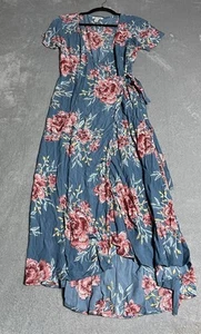 Vestido envolvente Billabong para mujer mediano azul rosa floral maxi playa tropical costero - Imagen 1 de 6