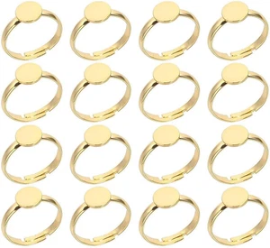 Edelstahl Ringrohlinge 16 Stück 12 mm Verstellbar Cabochon Basis Ringe - Bild 1 von 6