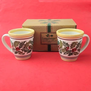 RETIRED LONGABERGER POTTERY:  CHRISTMAS 2 AMERICAN HOLLY MUGS #30450 NIB   JR - Picture 1 of 1
