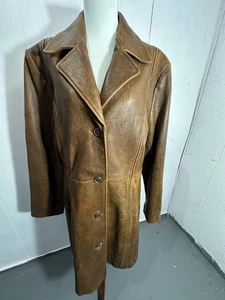 Cappotto donna pelle marrone invecchiato XL nuovo con etichette marca R&O trench coat - Foto 1 di 16