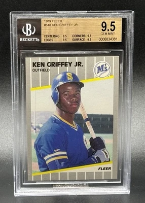 Fleer #548 1989 Ken Griffey Jr. (RC) BGS gema como nueva todos los 9,5 subgrados HOF Mariners Foto 1 de 3