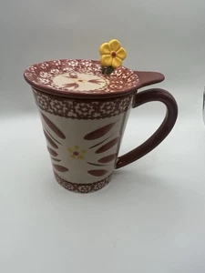 TEMPTATIONS OLD WORLD RED 16 OZ MUG CUP WITH LID COASTER & FLOWER SPOON - Picture 1 of 5