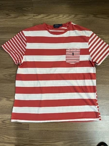 Camiseta Polo Ralph Lauren L Grande Bolsillo Camiseta Rayas Rojo Blanco Algodón - Imagen 1 de 8