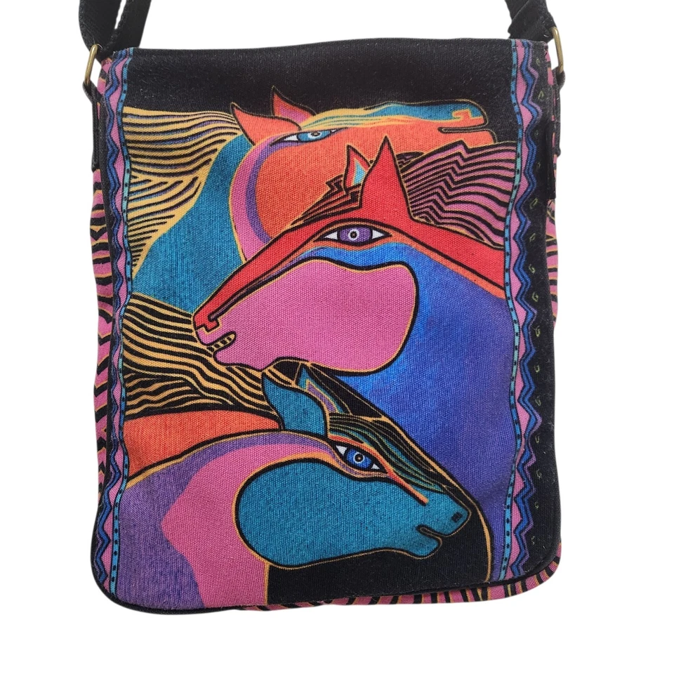 Laurel Burch Wild Stallions Crossbody Shoulder Bag Multicolor Art Boho 12x10x2 - Image 1 of 4