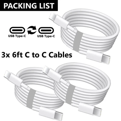 3 Pack C 6ft Fast Charger Cable USB White Black Cord For iPhone 15 16 17 Pro Max - Image 1 of 4