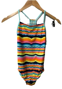 NUOVO!!! Costume da bagno Speedo bambina cinturino sottile pezzo unico taglia L 12/14 arcobaleno UPF 50+ - Foto 1 di 8