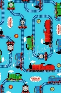 Thomas the Tank Fabric Engine Train BLUE TRACK Quilt DIY Craft Cotton BTHY - Picture 1 of 2