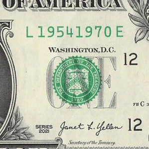 1954 1970 Tombstone Double Date Note Fancy Serial Number One Dollar Bill - Bild 1 von 11
