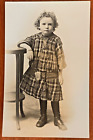Young Girl in Plaid Dress & Chain Mail Mesh Purse, RPPC, ca 1910 Photo Postcard