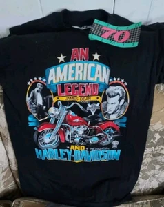 Vintage NWT 1987 "An American Legend" James Dean & Harley Davidson Black T Shirt - Picture 1 of 3