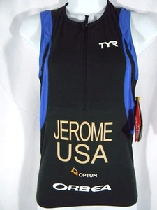 Top uomo TYR Competitor Singlet/Tank taglia XS nero/blu/bianco "Jerome USA" NUOVO - Foto 1 di 12
