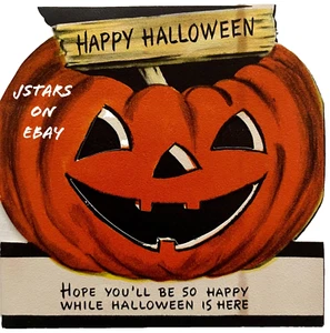 50er Jahre HAPPY HALLOWEEN JACK-O-LANTERN DIE CUT HALLMARK GRUSSKARTE VINTAGE - Bild 1 von 5