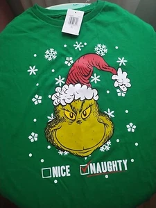 NWT. Green Grinch Short Sleeve Naughty/Nice Shirt. Kids XL - Picture 1 of 6