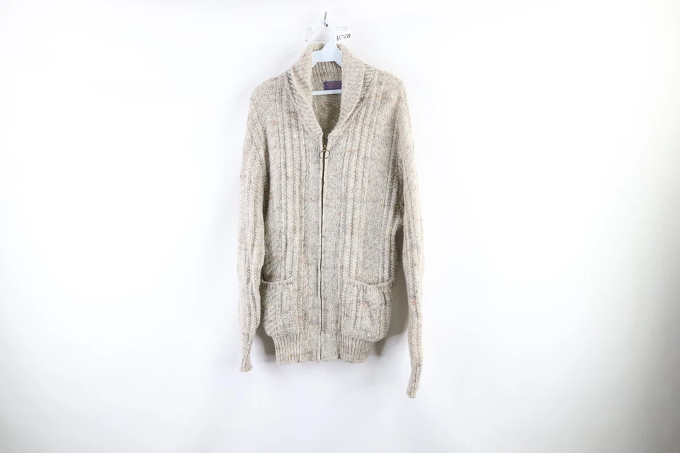 Vintage 70s Pendleton Mens L Chunky Wool Ribbed Knit Shawl Cardigan Sweater USA - Image 1 of 4