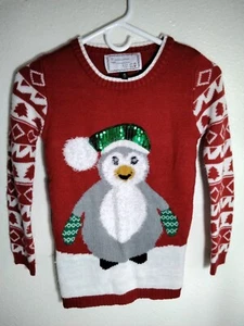 Kids With Love Derek Childs Ugly Christmas Sweater Size Medium Penquin Red - Picture 1 of 3