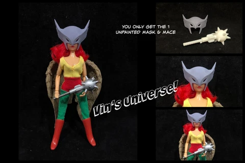 Custom 8" Mego HawkGirl & Short Mace1  -  You get the Helmet and 1 Mace only! Cover