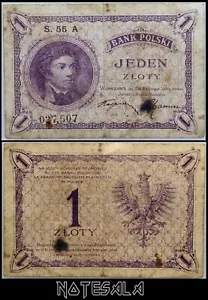 POLONIA 1 ZLOTY 1919 CADA VG+ SERIE 55 A S/N 027507 *ESCASO* - Imagen 1 de 2