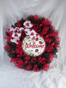 Pretty Lady Bug Deco Mesh Wreath - Picture 1 of 6