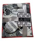 NIB Great Hotels Grey & White Plush Throw (50x60) & Sock Gift Set