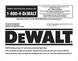 Dewalt Table Saw  Instruction Manual Model #DW745 - Picture 1 of 2