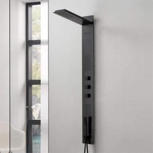 Bwe Shower Tower 4-Jet Rainfall Panel System+Head/Wand Matte Black W/Hardware - Picture 1 of 7