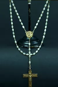 Rare antique french Modernist hand rosary signed Fernand PY gilt bronze MOP - Photo 1 sur 5