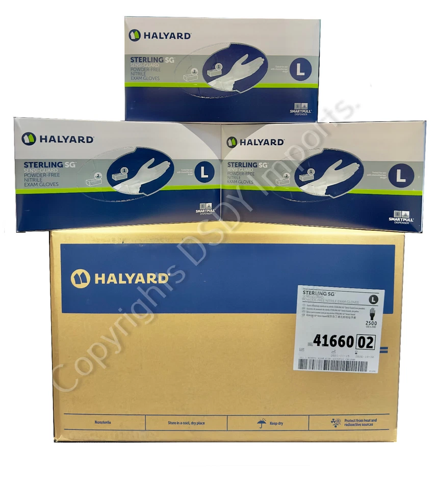 2500 GRANDES HALYARD Nitrilo STERLING SG Guantes de Examen (1xCASE) Sin Polvo y Látex Foto 1 de 4