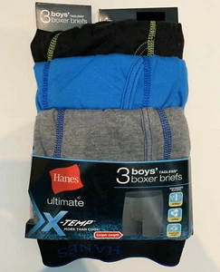 Hanes Boys 3-pk. Tagless Boxer Briefs Sizes: M, XL Black/Grey/Blue - Picture 1 of 2