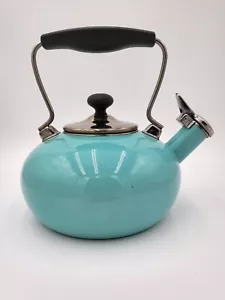 CHANTAL 1.8 QT Enamel Whistling Tea Kettle Pot Aqua Teal Blue Excellent Shape - Picture 1 of 13