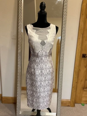 Vestido Vaina Thomas Wylde Estampado Crema/Gris Hasta la Rodilla Talla 6 Foto 1 de 4