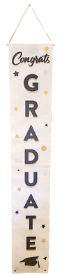Congrats Graduate Vertical Graduation Party Banner 70” X 12” Black And Gold, EUC - Image 1 of 4
