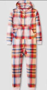 Cat & Jack Girls' Printed Union Suit One Piece Hooded Pajama Plaid Medium 8 NWT - Picture 1 of 3