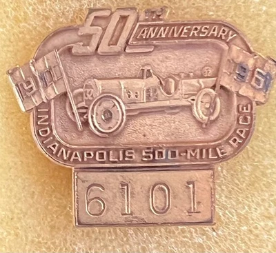1961 Indianapolis 500 50th Anniversary Gold Tone Pit Badge AJ Foyt First Win - Image 1 of 2
