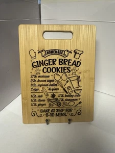 Gingerbread Cookie Recipe Laser Engraved Bamboo Cutting Board 12X9” 1/4” - Picture 1 of 3