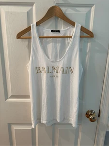 Balmain weiß/gold Schrift authentisches Tanktop Gr. 38 oder US Größe 6 gebraucht, in einwandfreiem Zustand - Bild 1 von 5