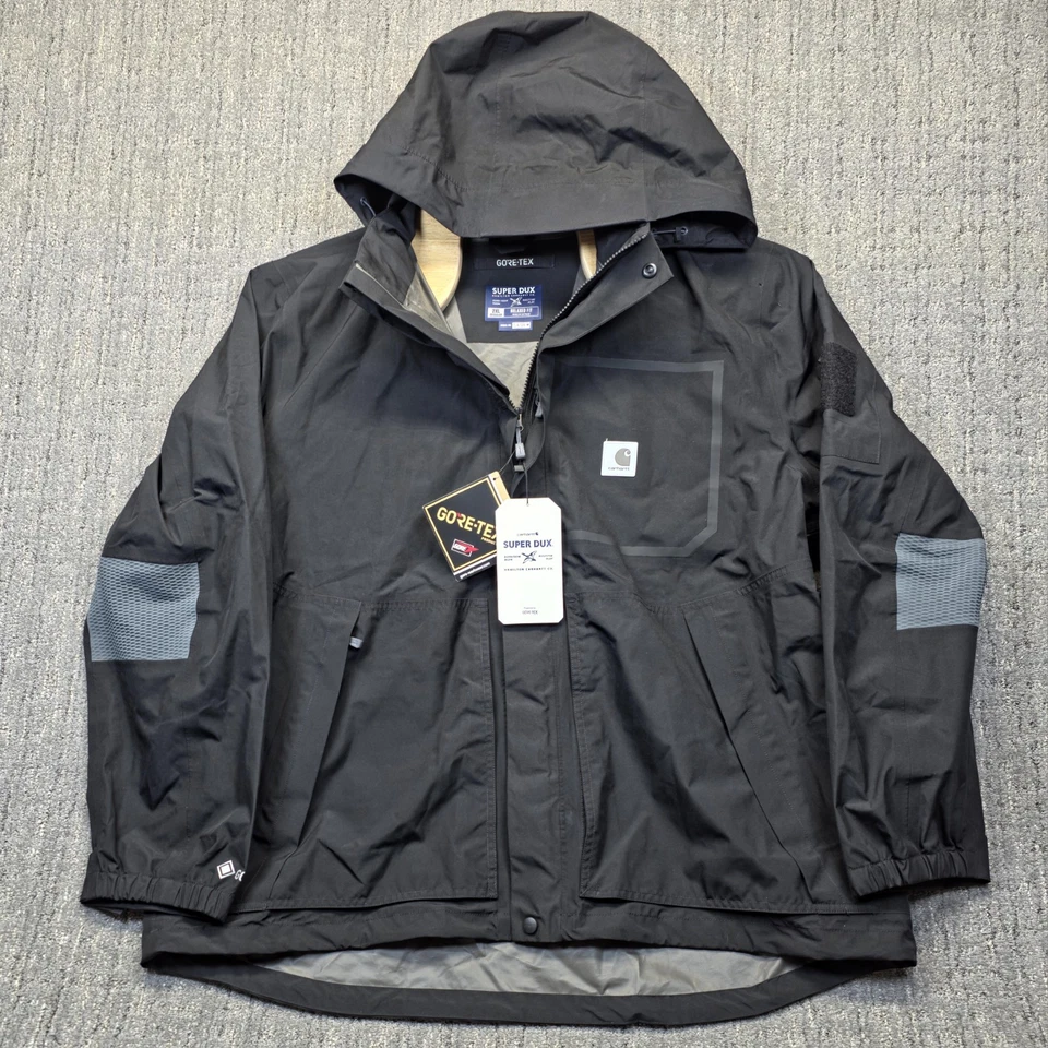 NWT Carhartt Super Dux GORE-TEX Jacket Mens 2XL Black Hooded Rain Coat OJ4725-M - Image 1 of 4