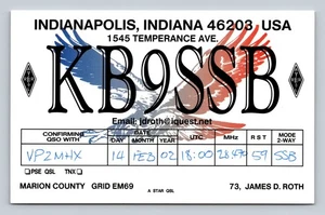Ham Radio QSL KB9SSB Indianapolis USA 2002 28,470 MHz SSB Eagle Art - Foto 1 di 2