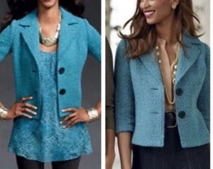 Cabi Charming Blazer Jacket 2-Button Boucle Textured #186 Womens 2 Teal - Picture 1 of 9