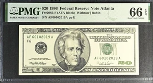 1996 $20 Federal Reserve Note Fr-2083-F Atlanta PMG66 Gem EPQ - Picture 1 of 2