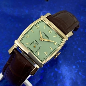 Vintage 1950’s Man’s BENRUS Stunning Green Dial Fancy Case Serviced & WARRANTY - Picture 1 of 10