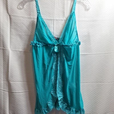 NUEVO CON ETIQUETAS $ Y2K AVID LOVE Babydoll Encaje Transparente Camisón Mini Lencería Talla M Verde azulado Coqueta Foto 1 de 4