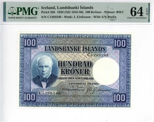 Iceland Landsbanki Islands 100 Kronur Banknote 1928 PMG 64 Choice CU EPQ - Picture 1 of 4