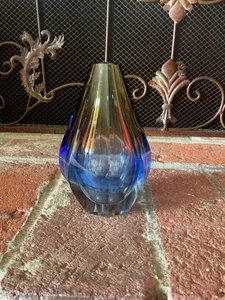 Wunderschöner dreifarbiger Murano? Blau & Bernstein Kunstglas Vase 6 cm hoch sehr schwer - Bild 1 von 8