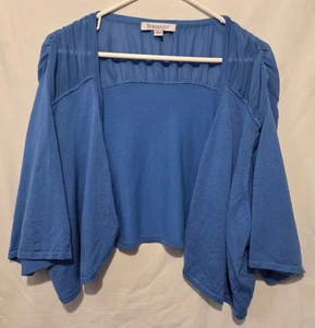 Roaman's Women's Plus Size 2X Bolero Cardigan 3/4Sleeves Blue Shrug Sweater - Picture 1 of 2