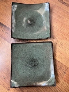 Gabbay Fusion Wasabi grün gesprenkelt quadratisch Salatteller Set 2 Teller 8,5" EUC - Bild 1 von 4