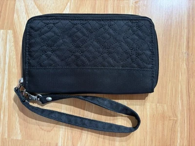 Carteira Smart Phone Travelon Preta Pulseira RFID Azul Interior Transporte Todas as Viagens - Imagem 1 de 4