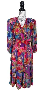 NWT Petite Vintage Diane Freis Midi 80s Bright Pink Red Beaded Dress with Shawl - Picture 1 of 15
