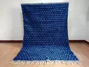 Estilo Beni Ourain - Alfombra azul - Alfombra azul bereber - Alfombra de lana tejida a mano - Imagen 1 de 6
